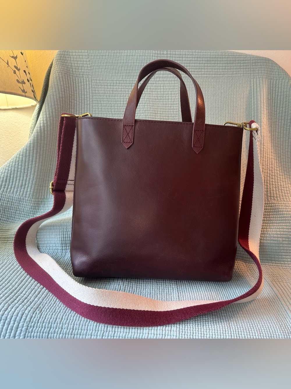Madewell Zip Top Transporter in Burgundy with Removable Shoulder Strap